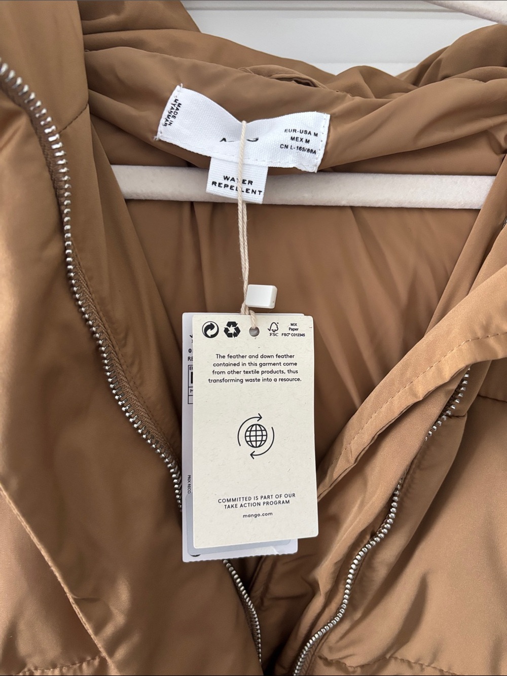Mango Women's Camel Brown Quilted Puffer Jacket - Picture 2 of 3